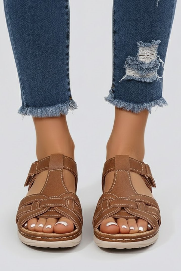 Lavisa - Women's Open-Toe Woven-Strap Flat Velcro Sandals