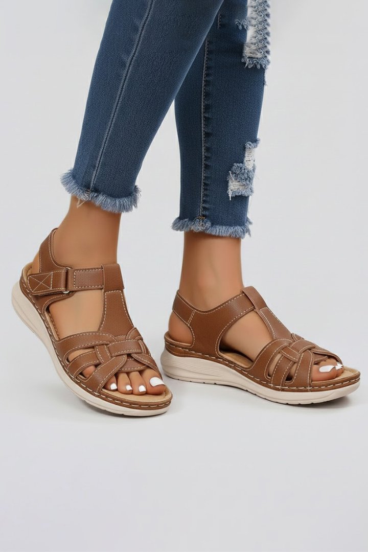 Lavisa - Women's Open-Toe Woven-Strap Flat Velcro Sandals
