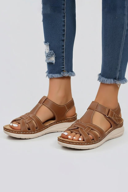 Lavisa - Women's Open-Toe Woven-Strap Flat Velcro Sandals