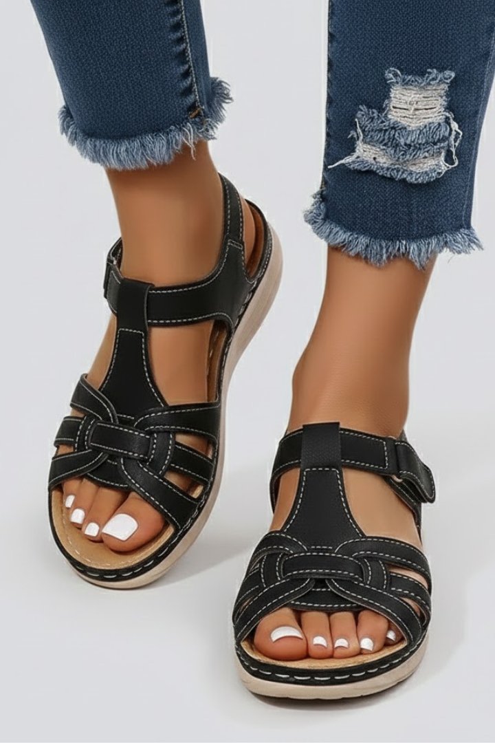 Lavisa - Women's Open-Toe Woven-Strap Flat Velcro Sandals