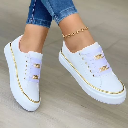 Lavisa - Women's Orthopedic Gold-Accent Lace-Up Platform Trainers