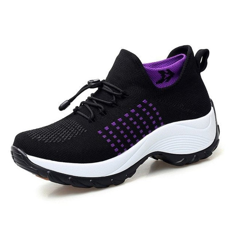 Women's Orthopedic Memory-Foam Lace-Up Platform Trainers - Side Angle | Lavisa