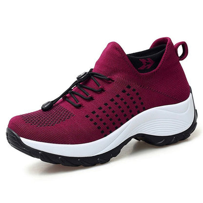 Women's Orthopedic Memory-Foam Lace-Up Platform Trainers - Lifestyle & Model Angle | Lavisa