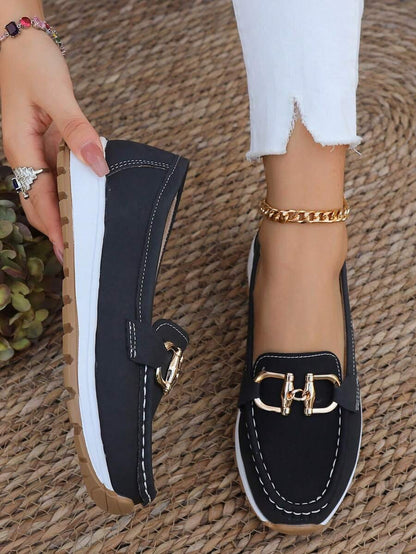 Women's Orthopedic Non-Slip Gold-Buckle Slip-On Loafers - Front View | Lavisa