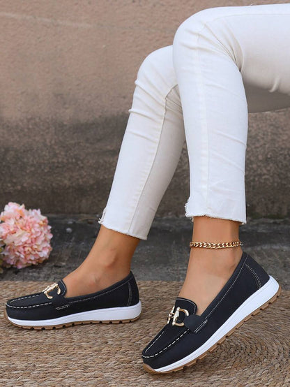 Women's Orthopedic Non-Slip Gold-Buckle Slip-On Loafers - Back View | Lavisa