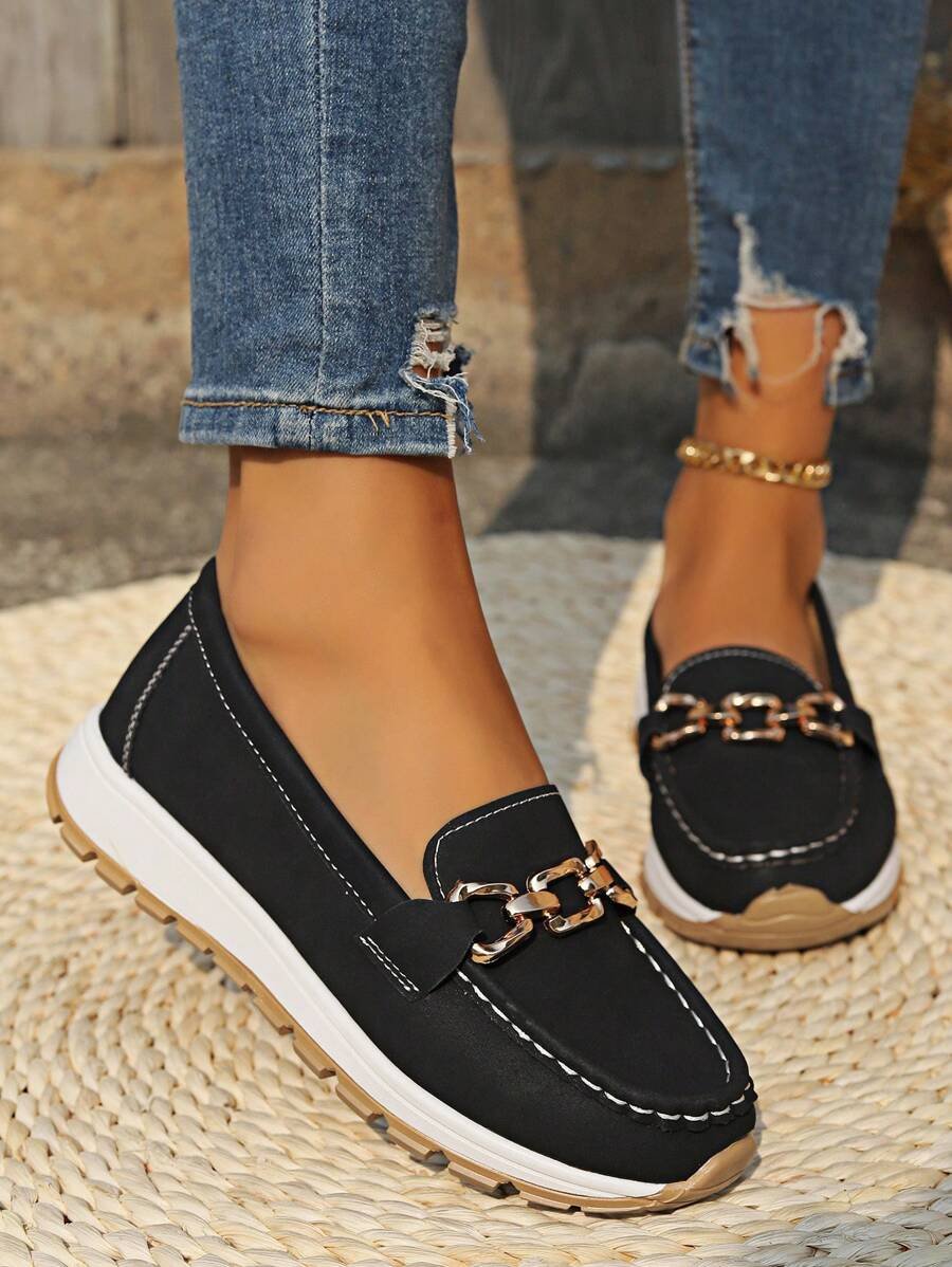 Women's Orthopedic Non-Slip Gold-Buckle Slip-On Loafers - Variant Angle | Lavisa
