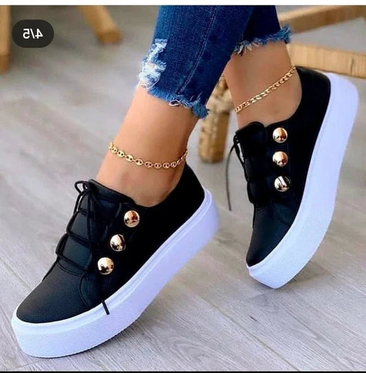 Lavisa - Women's Orthopedic Platform Lace-Up Gold-Stud Trainers