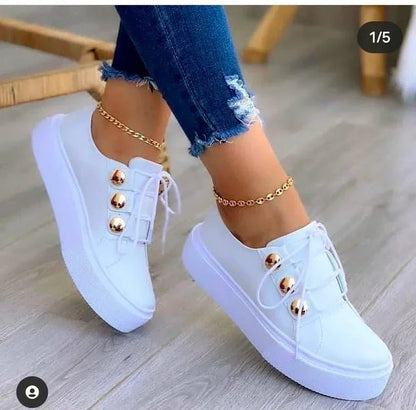 Women's Orthopedic Platform Lace-Up Gold-Stud Trainers - Lifestyle & Model Angle | Lavisa