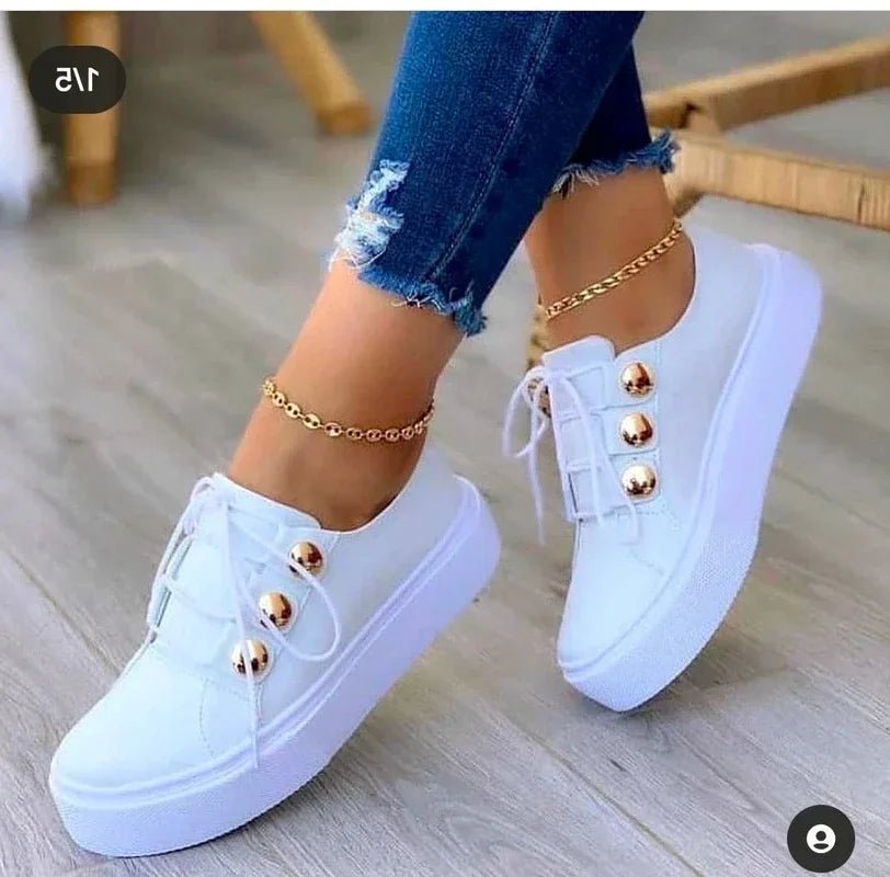 Women's Orthopedic Platform Lace-Up Gold-Stud Trainers - Variant Angle | Lavisa
