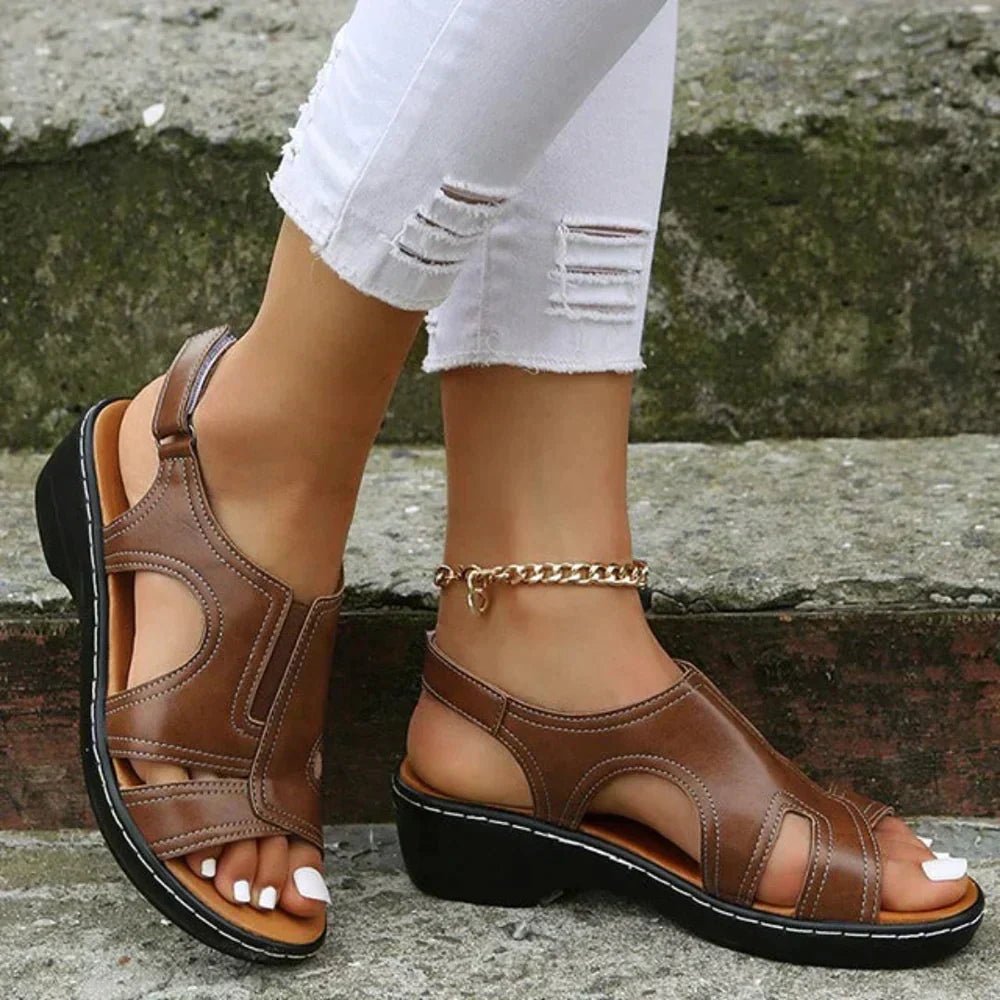 Women's Orthopedic PU Leather Wedge Arch-Support Sandals - Side Angle | Lavisa