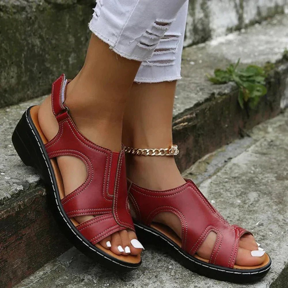 Women's Orthopedic PU Leather Wedge Arch-Support Sandals - Close-Up Texture & Detail | Lavisa