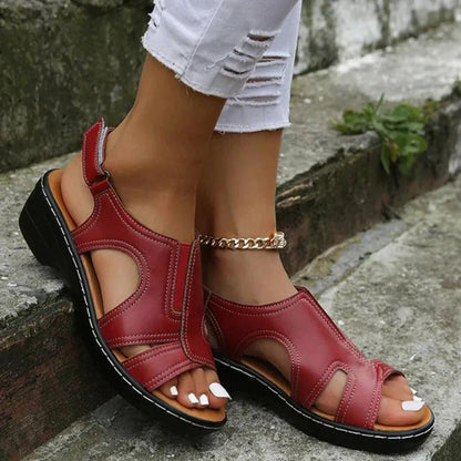 Women's Orthopedic PU Leather Wedge Arch-Support Sandals - Close-Up Texture & Detail | Lavisa