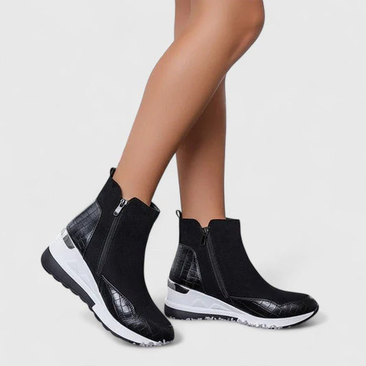 Lavisa - Women's Orthopedic Wedge Ankle Boots Zip-Up Croc-Panel Trainers