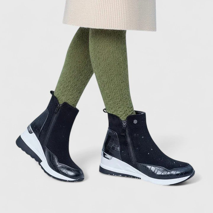 Women's Orthopedic Wedge Ankle Boots Zip-Up Croc-Panel Trainers - Close-Up Texture & Detail | Lavisa
