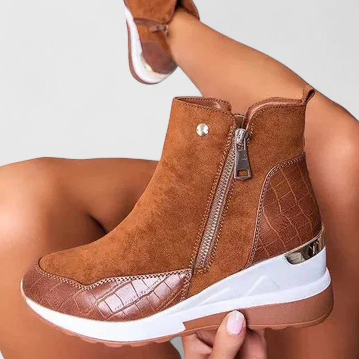 Women's Orthopedic Wedge Ankle Boots Zip-Up Croc-Panel Trainers - Variant Angle | Lavisa