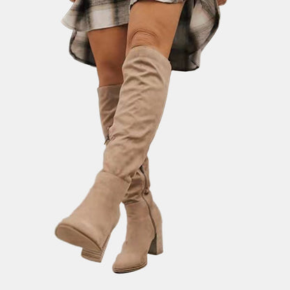 Lavisa - Women's Over-the-Knee Block Heel Suede Ankle Boots