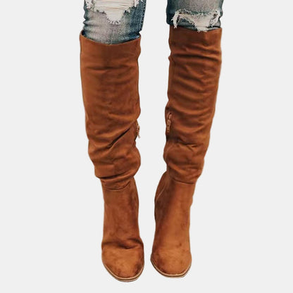 Lavisa - Women's Over-the-Knee Block Heel Suede Ankle Boots