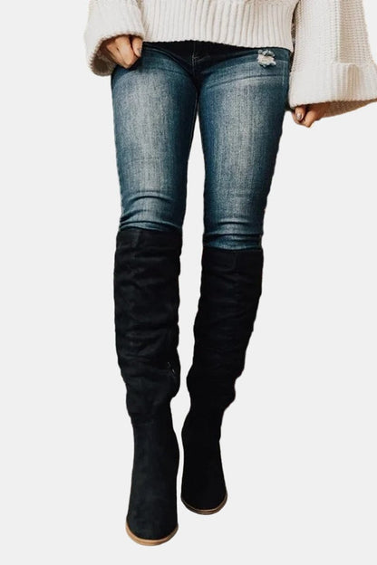 Lavisa - Women's Over-the-Knee Block Heel Suede Ankle Boots