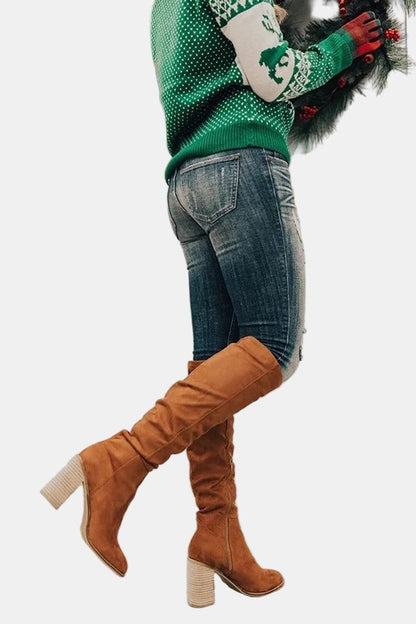 Lavisa - Women's Over-the-Knee Block Heel Suede Ankle Boots