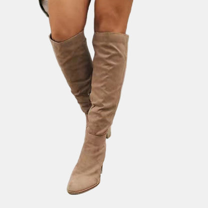 Lavisa - Women's Over-the-Knee Block Heel Suede Ankle Boots