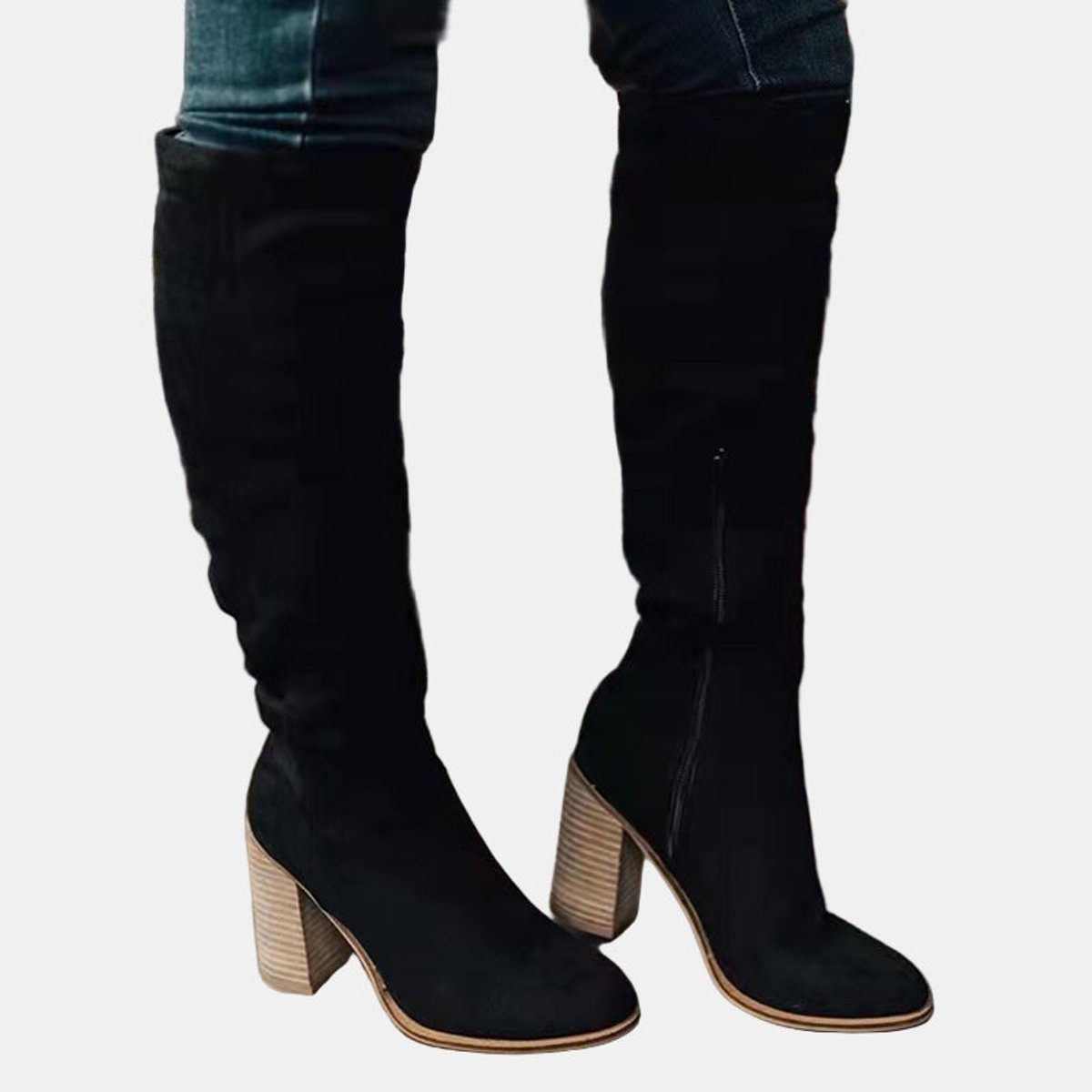 Lavisa - Women's Over-the-Knee Block Heel Suede Ankle Boots