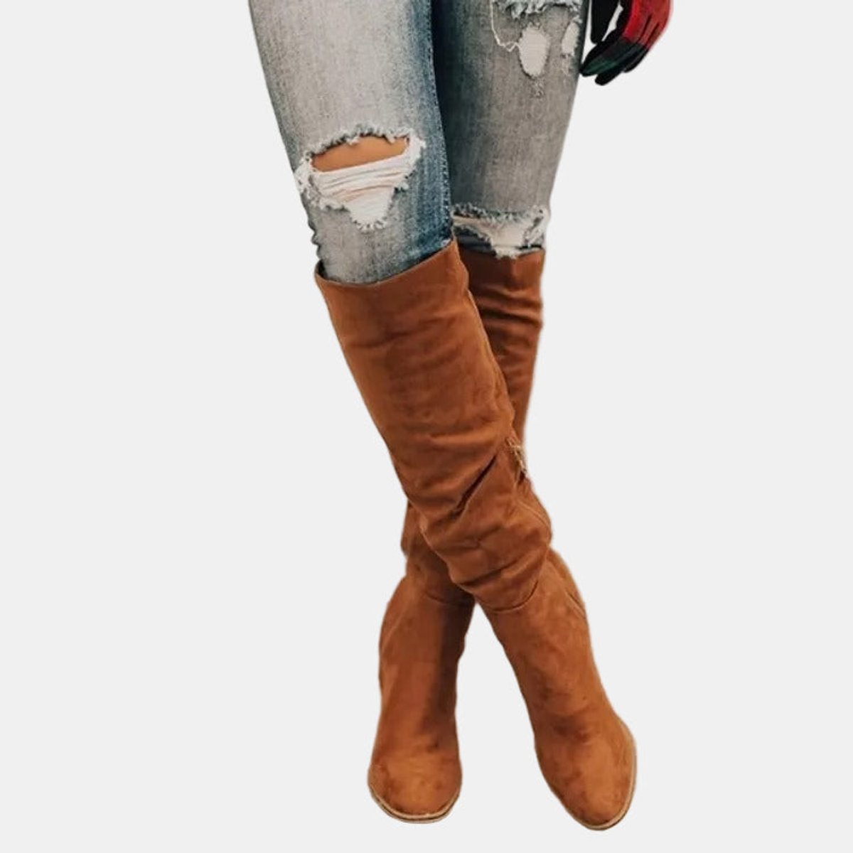 Lavisa - Women's Over-the-Knee Block Heel Suede Ankle Boots