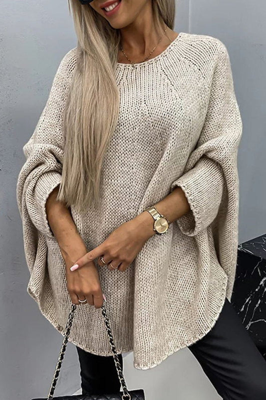 Lavisa - Women's Oversized Batwing-Sleeve Round-Neck Knit Sweater