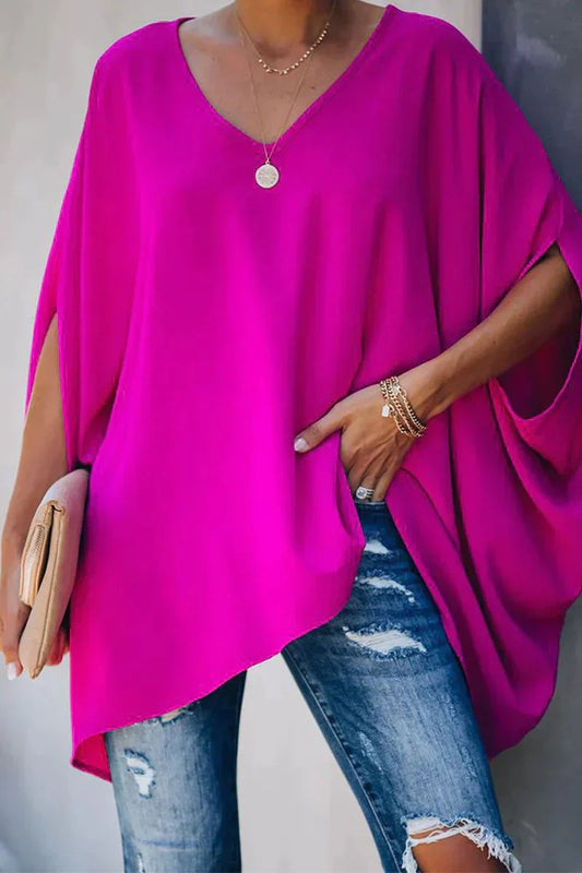 Lavisa - Women's Oversized Batwing-Sleeve V-Neck Tunic Top
