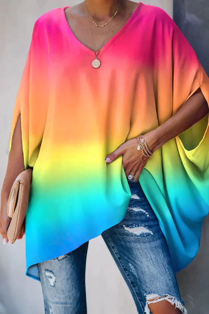 Women's Oversized Batwing-Sleeve V-Neck Tunic Top - Side Angle | Lavisa
