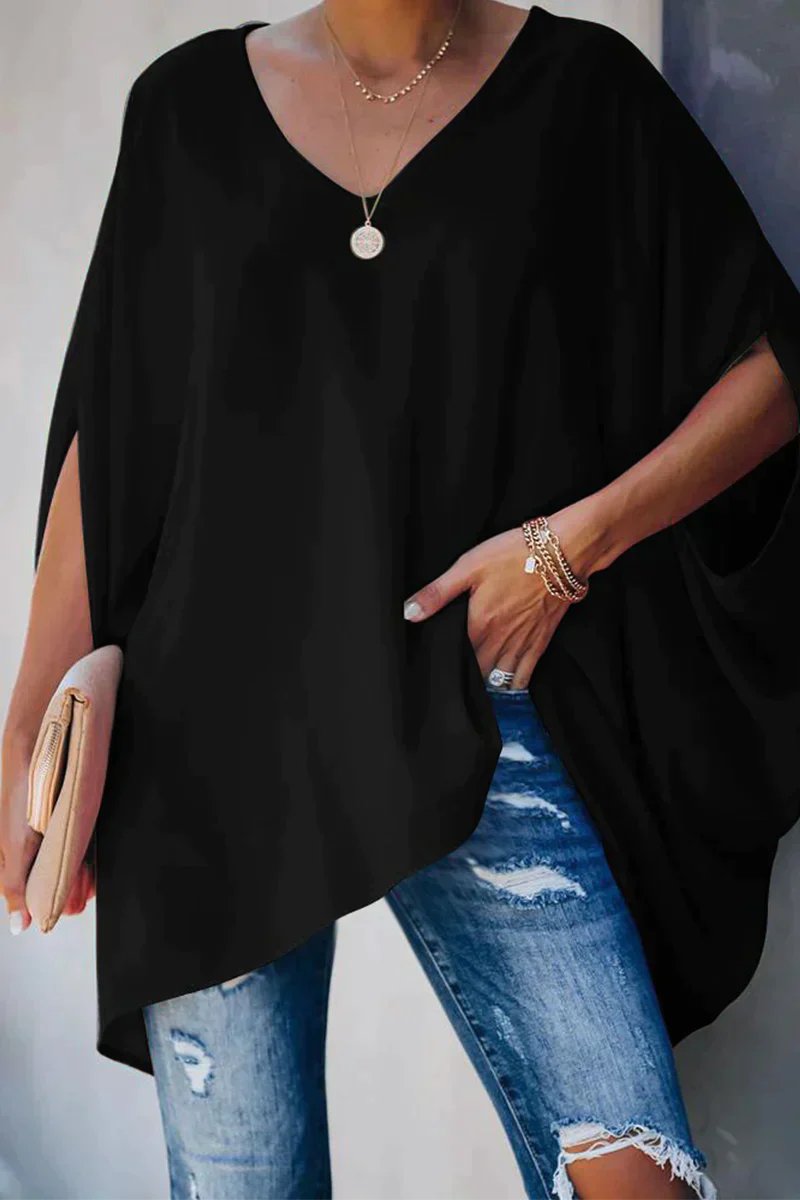 Women's Oversized Batwing-Sleeve V-Neck Tunic Top - Back View | Lavisa