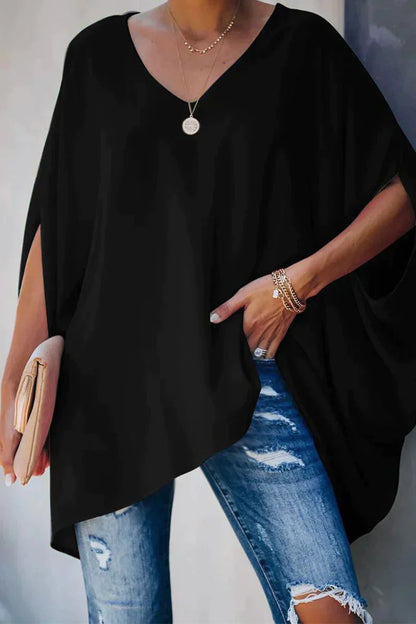 Women's Oversized Batwing-Sleeve V-Neck Tunic Top - Back View | Lavisa