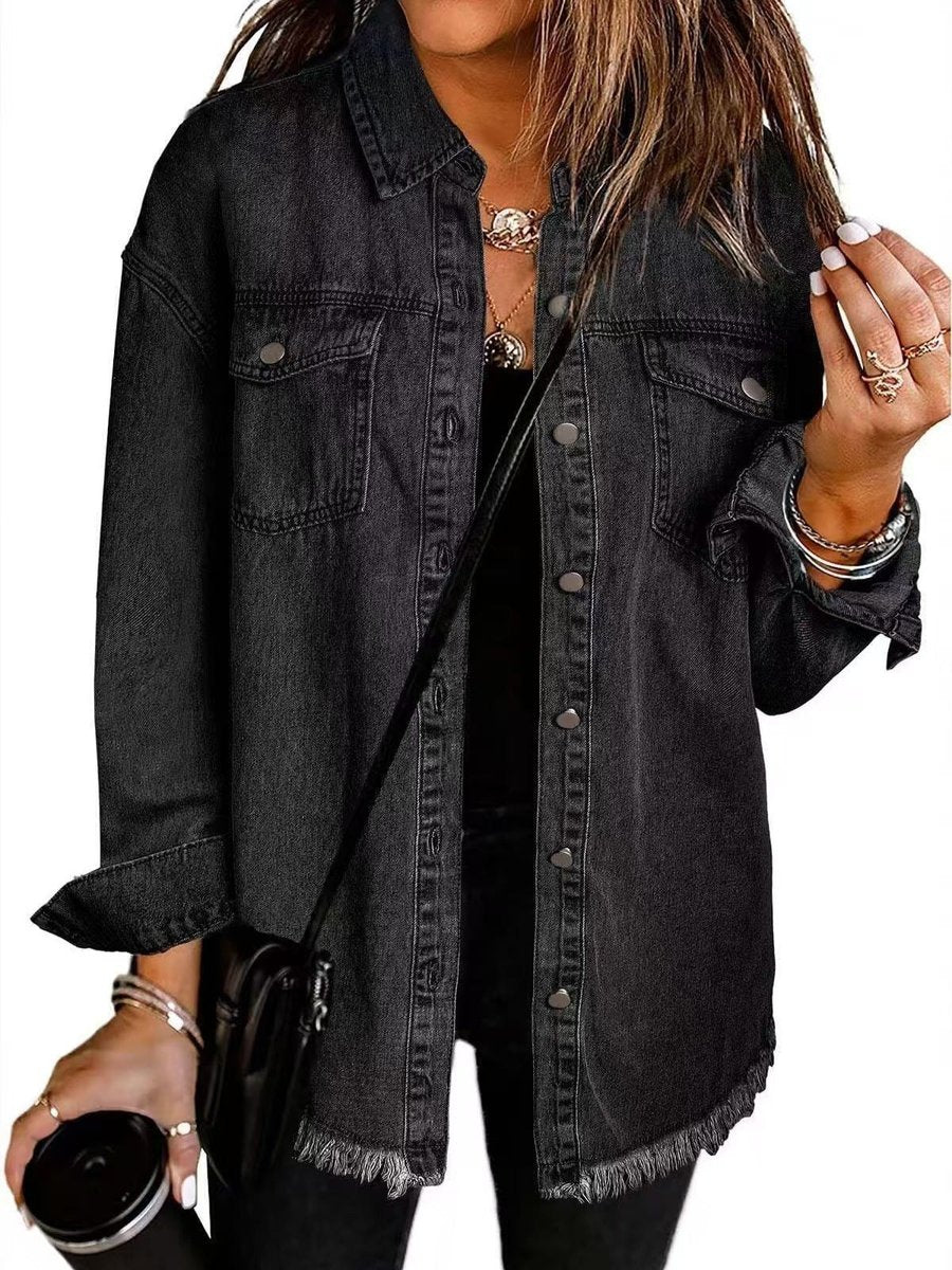 Womens Oversized Longline Denim Jacket - Front View | Lavisa