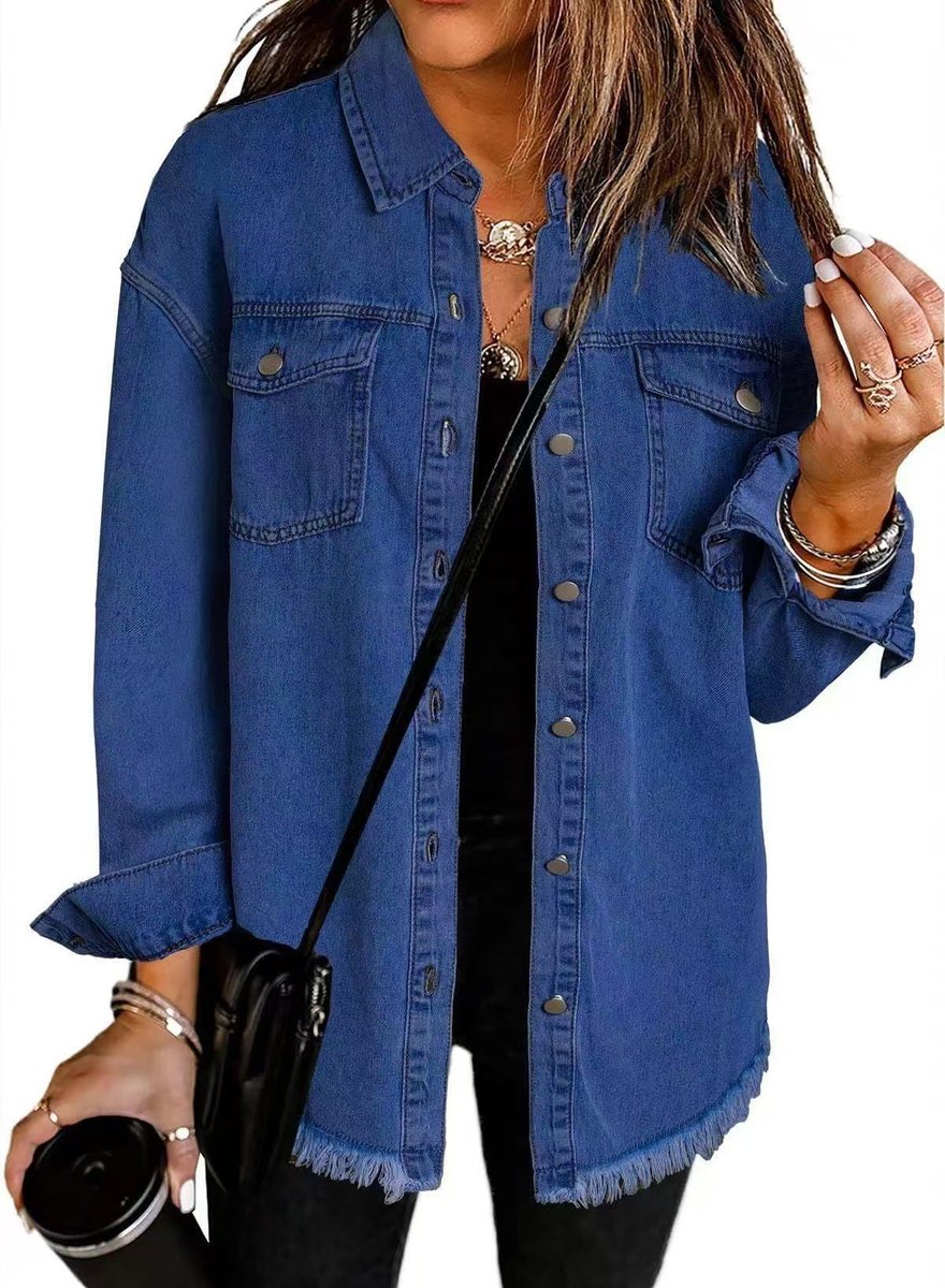 Womens Oversized Longline Denim Jacket - Back View | Lavisa