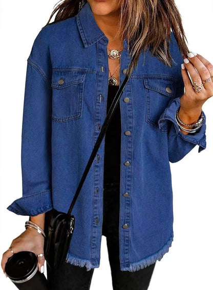 Womens Oversized Longline Denim Jacket - Back View | Lavisa