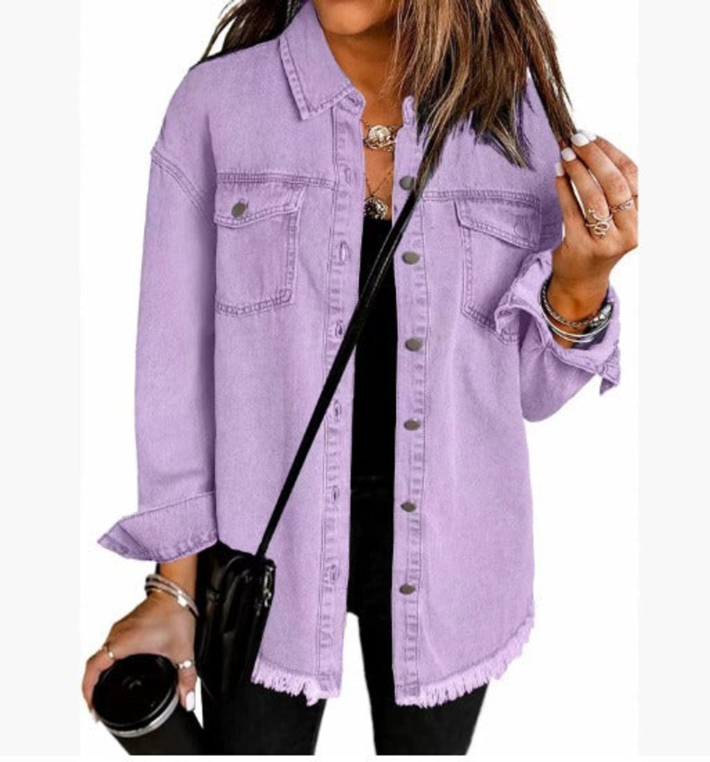 Womens Oversized Longline Denim Jacket - Lifestyle & Model Angle | Lavisa