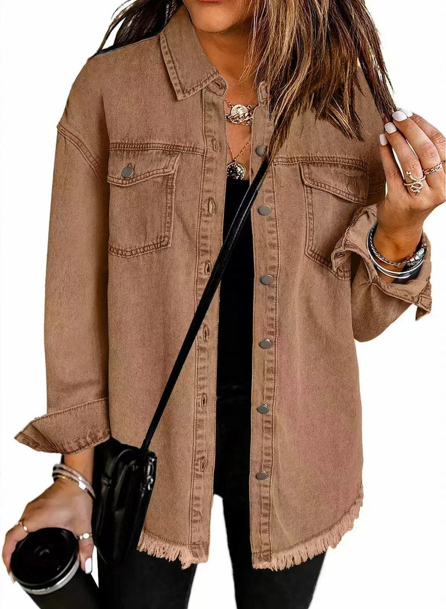 Womens Oversized Longline Denim Jacket - Variant Angle | Lavisa