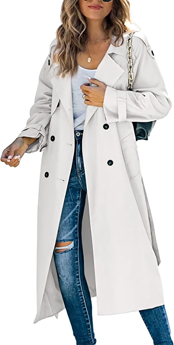 Women's Oversized Double-Breasted Belted Longline Trench Coat - Sole & Material View | Lavisa