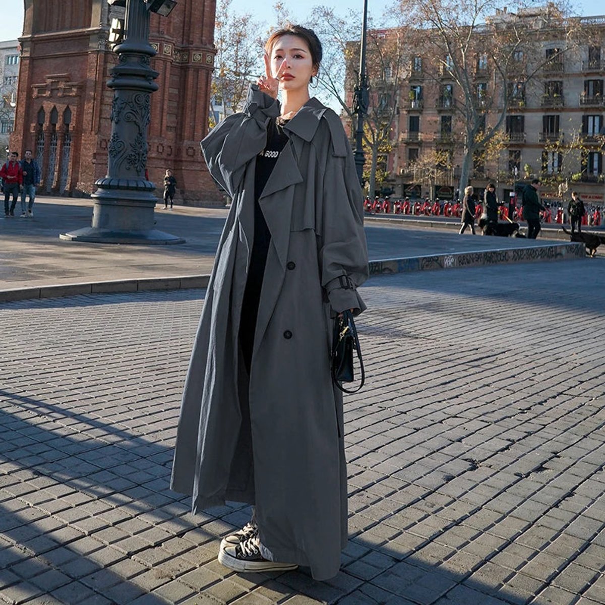 Lavisa - Women's Oversized Double-Breasted Longline Trench Coat