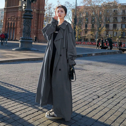 Lavisa - Women's Oversized Double-Breasted Longline Trench Coat