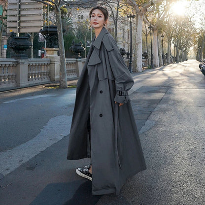 Lavisa - Women's Oversized Double-Breasted Longline Trench Coat
