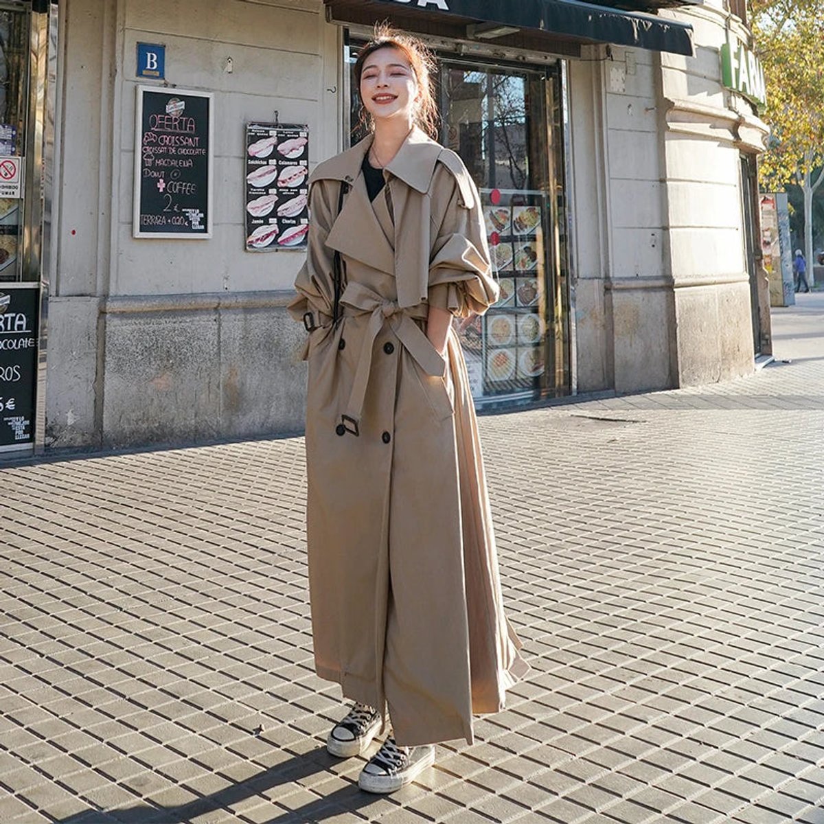 Lavisa - Women's Oversized Double-Breasted Longline Trench Coat