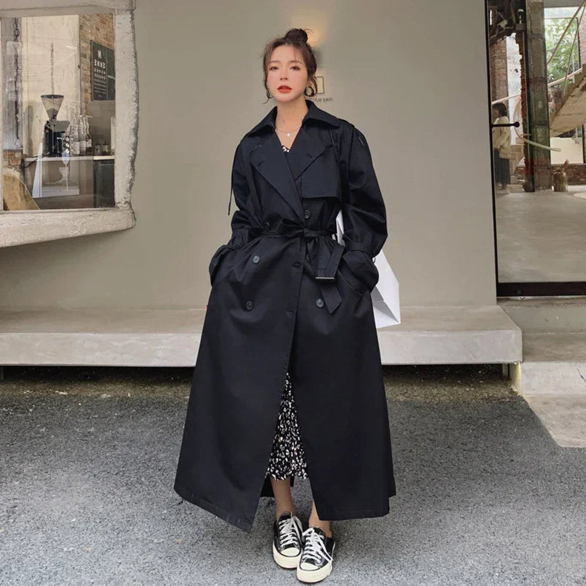 Lavisa - Women's Oversized Double-Breasted Longline Trench Coat