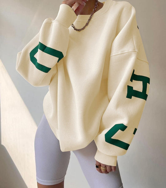 Lavisa - Women's Oversized Fleece-Lined Varsity Sleeve Crewneck Jumper