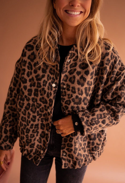 Lavisa - Womens Oversized Leopard Print Quilted Jacket