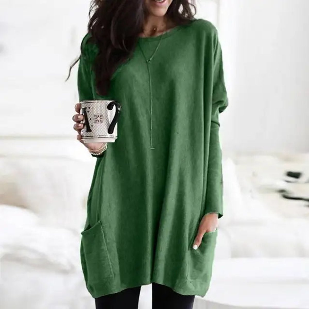 Women's Oversized Long-Sleeve Pocket Tunic Jumper Plus Size - Side Angle | Lavisa