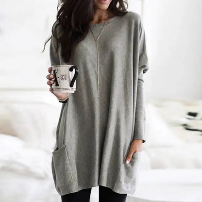 Women's Oversized Long-Sleeve Pocket Tunic Jumper Plus Size - Back View | Lavisa