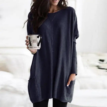 Women's Oversized Long-Sleeve Pocket Tunic Jumper Plus Size - Lifestyle & Model Angle | Lavisa