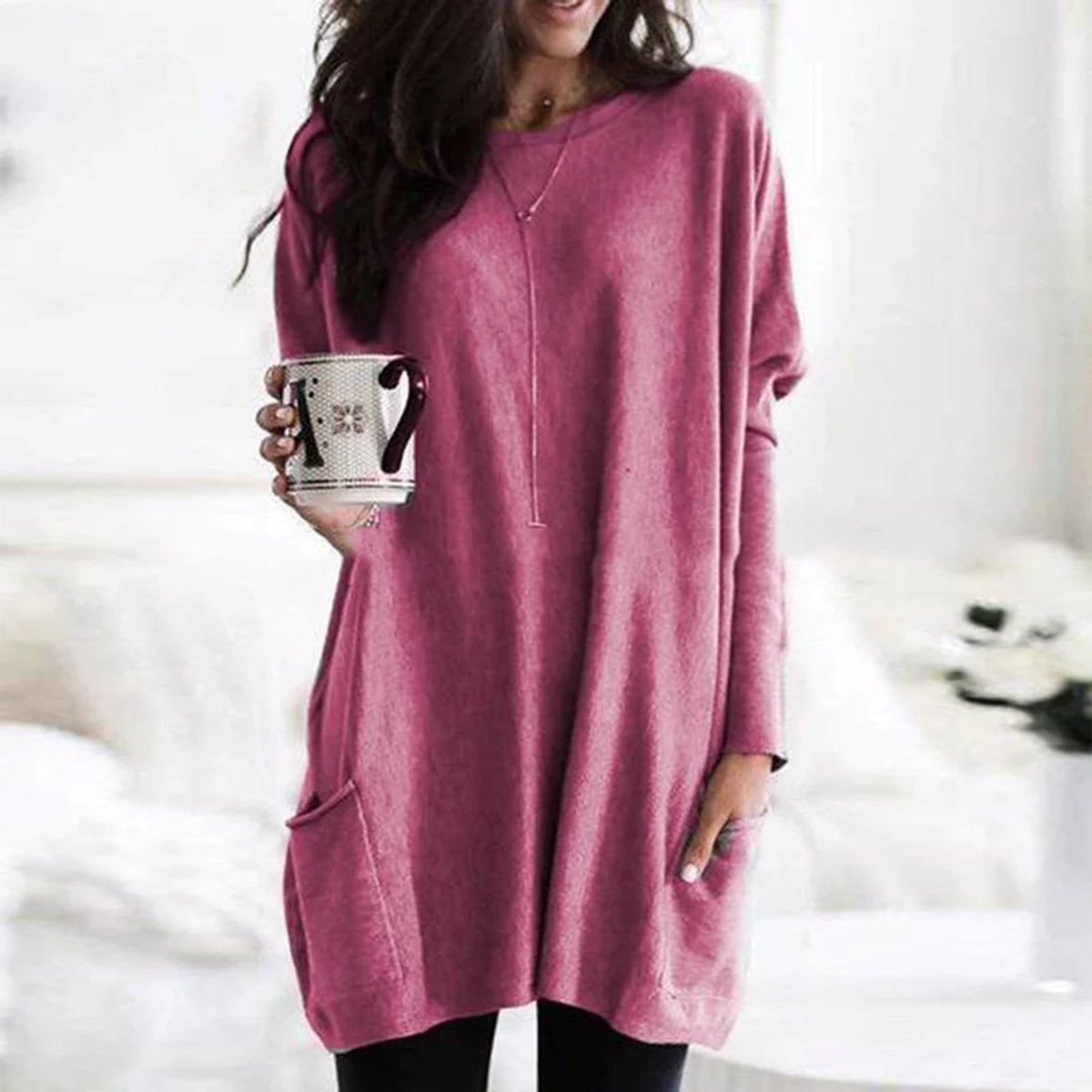 Women's Oversized Long-Sleeve Pocket Tunic Jumper Plus Size - Variant Angle | Lavisa