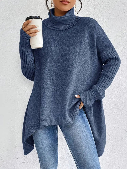 Lavisa - Women's Oversized Longline Ribbed Turtleneck Sweater