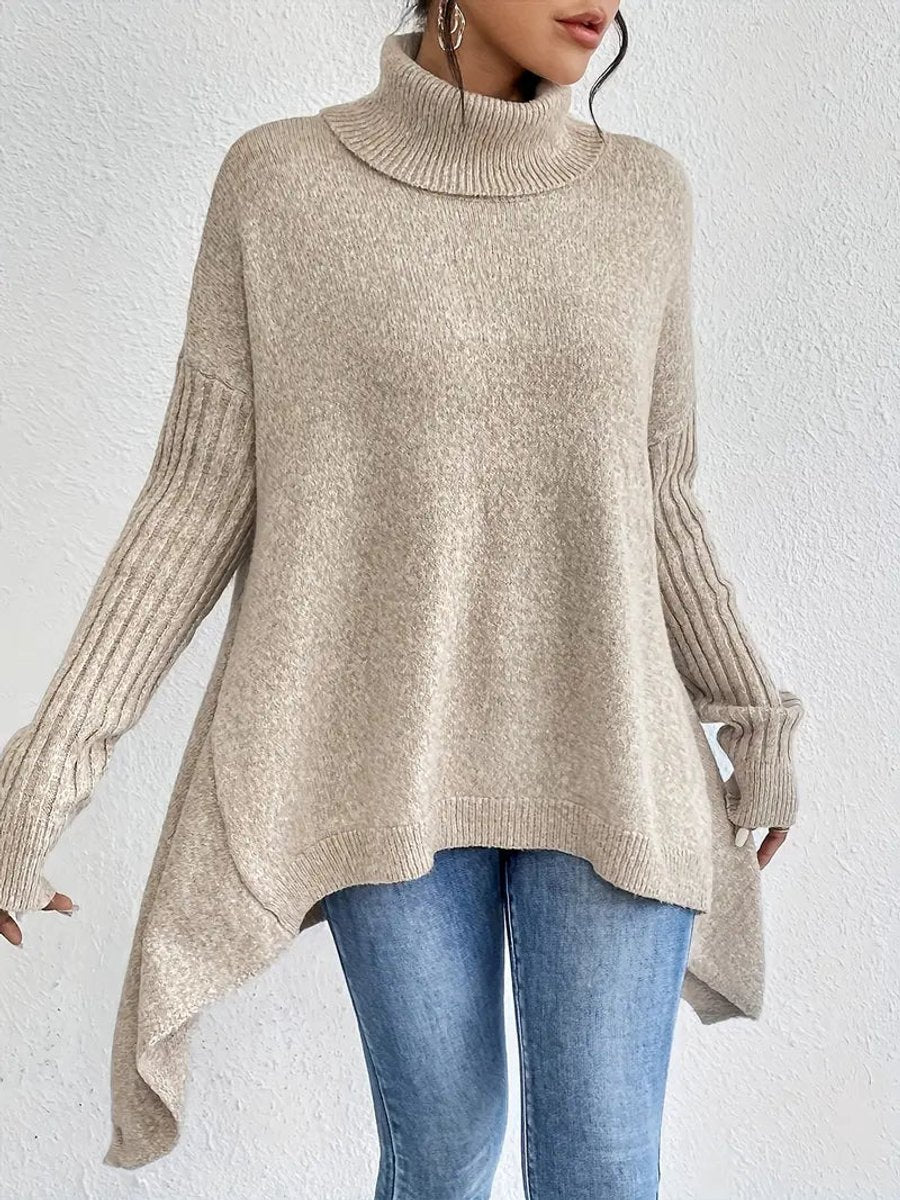 Women's Oversized Longline Ribbed Turtleneck Sweater - Variant Angle | Lavisa